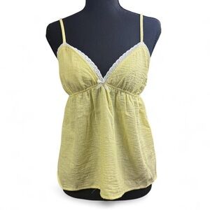 Popular 21 Yellow & White Seersucker Striped Babydoll Cami Tank Top Size M NWOT